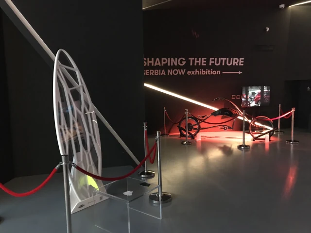 Tidal Wave surfboard exhibited at Expo 2020 Serbian Pavilion